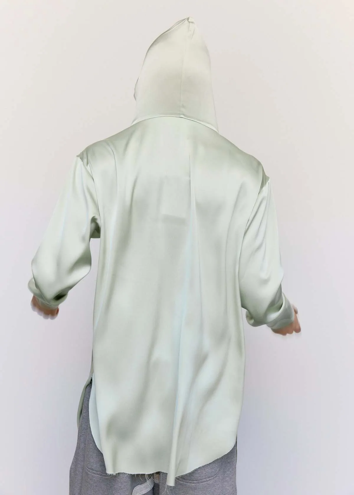 Matte Satin Madame Hoodie - Pastel Green