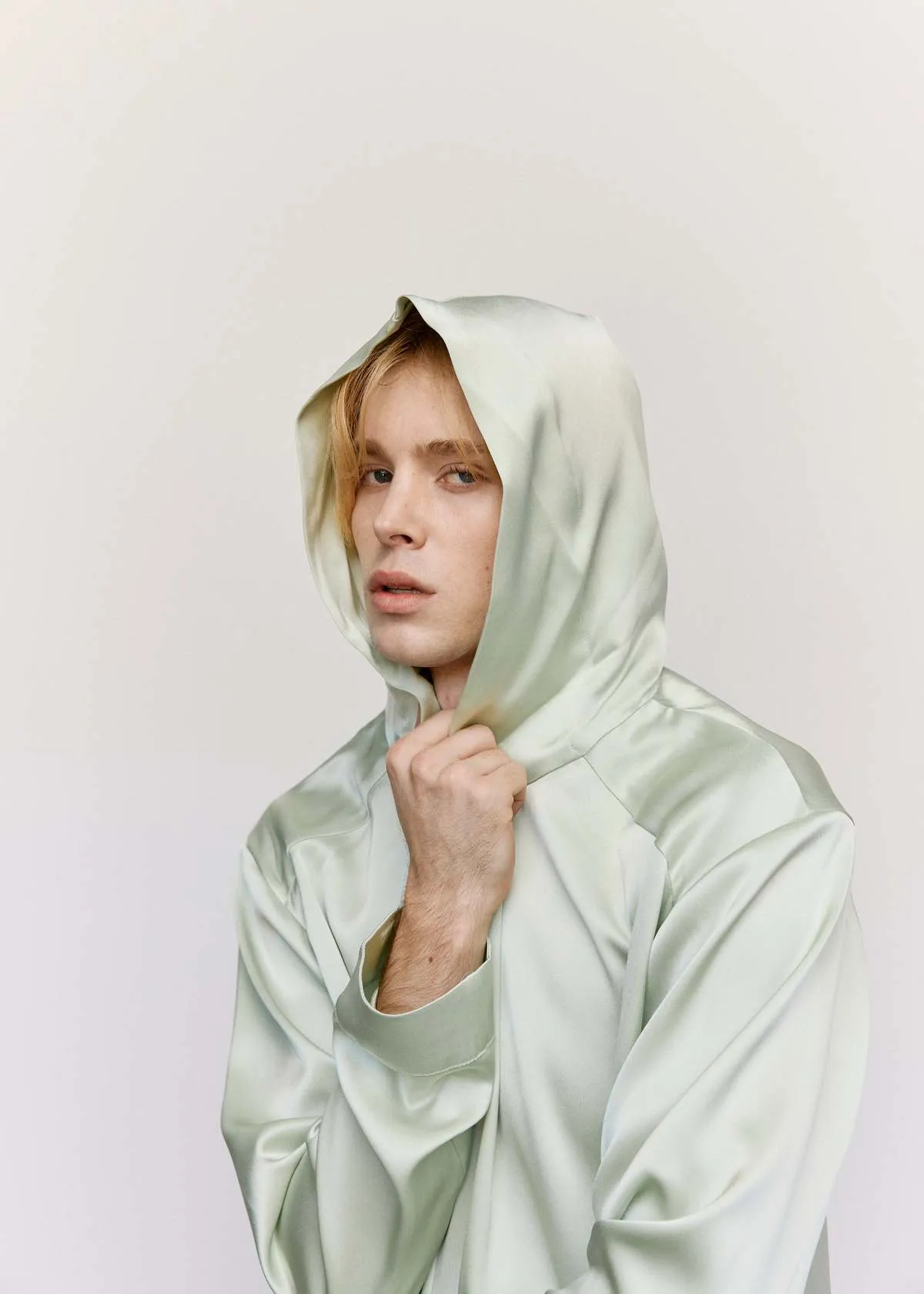 Matte Satin Madame Hoodie - Pastel Green