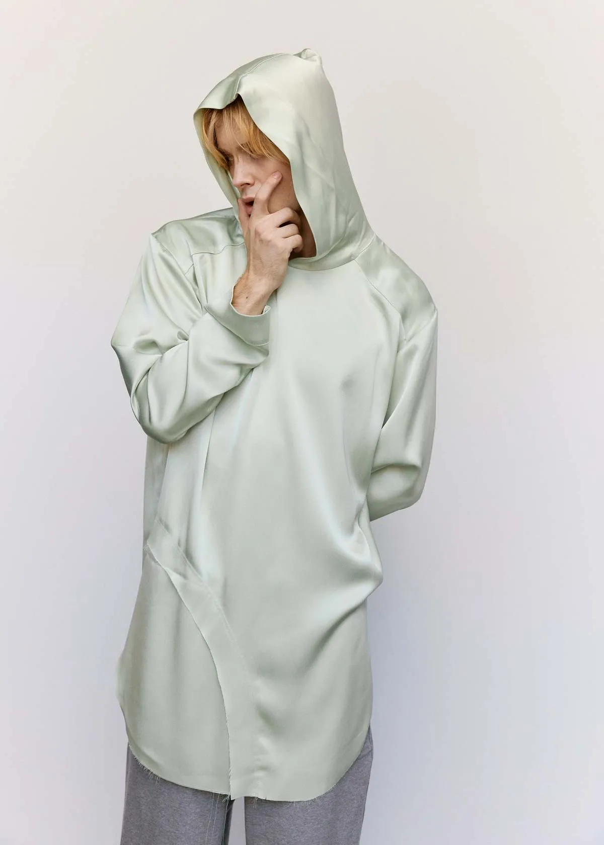 Matte Satin Madame Hoodie - Pastel Green