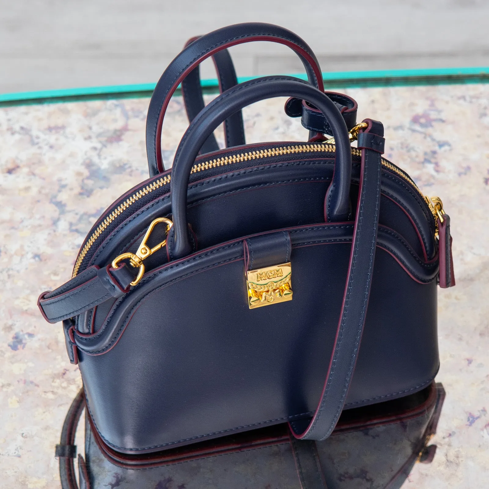 MCM Navy Leather Bag