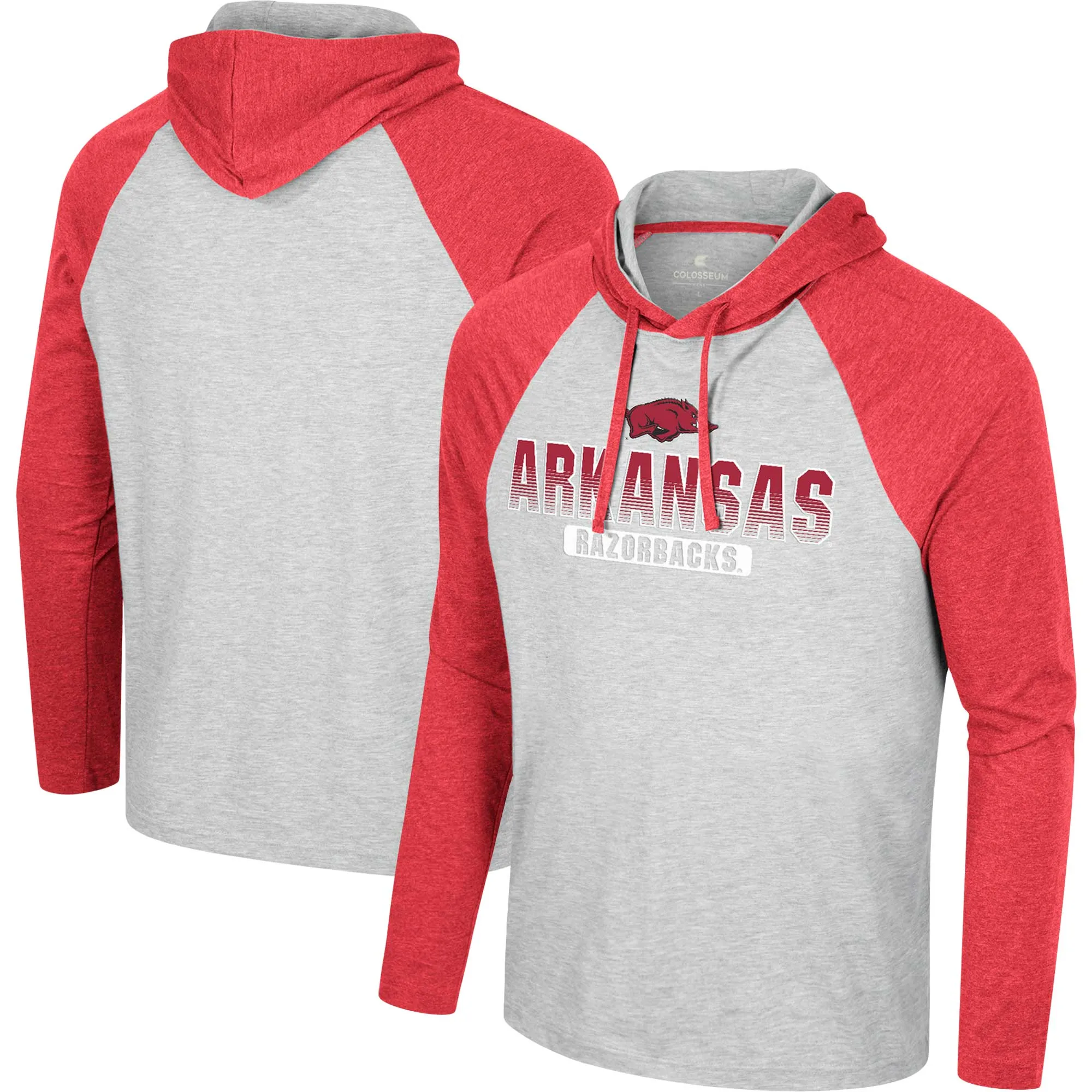 Men's Colosseum  Heather Grey Arkansas Razorbacks Hasta La Vista Raglan Hoodie Long Sleeve T-Shirt