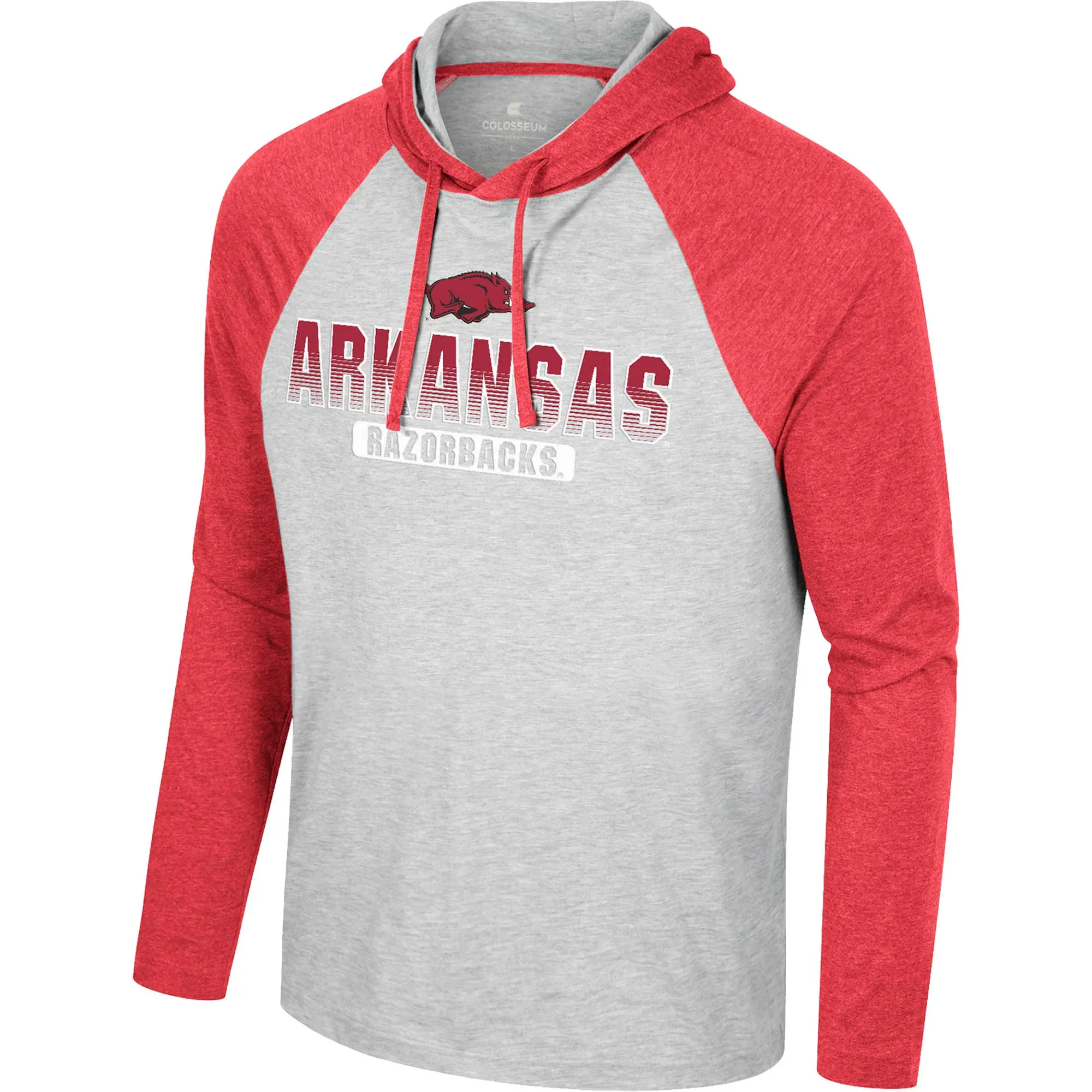 Men's Colosseum  Heather Grey Arkansas Razorbacks Hasta La Vista Raglan Hoodie Long Sleeve T-Shirt