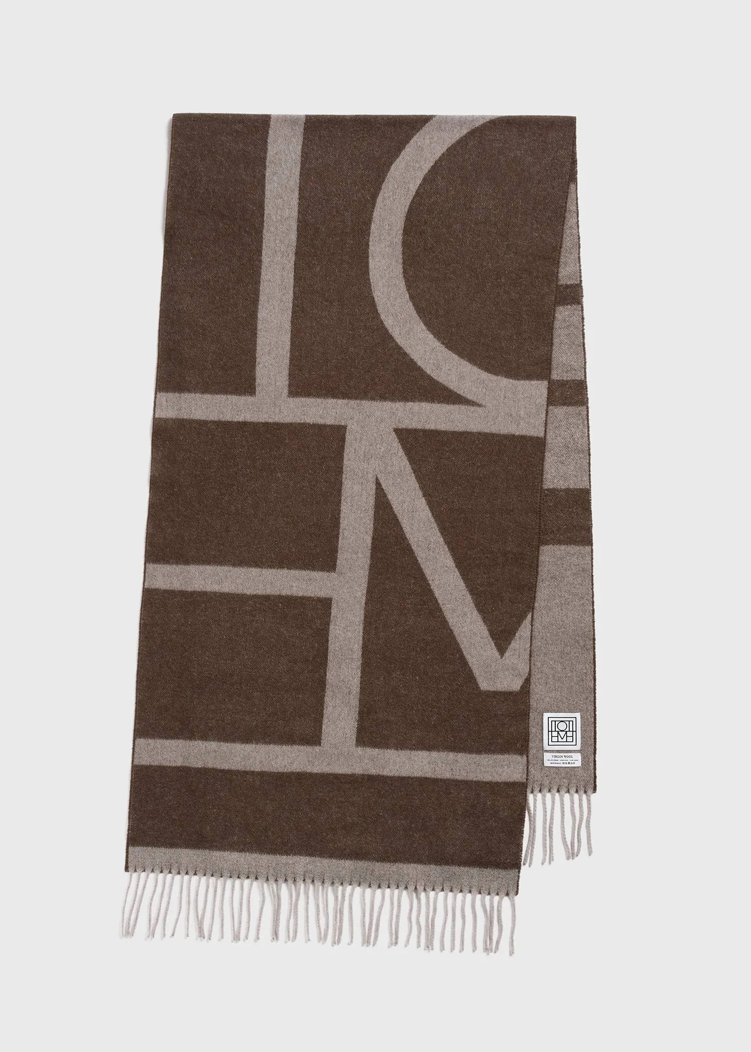 Monogram jacquard wool scarf dark beige