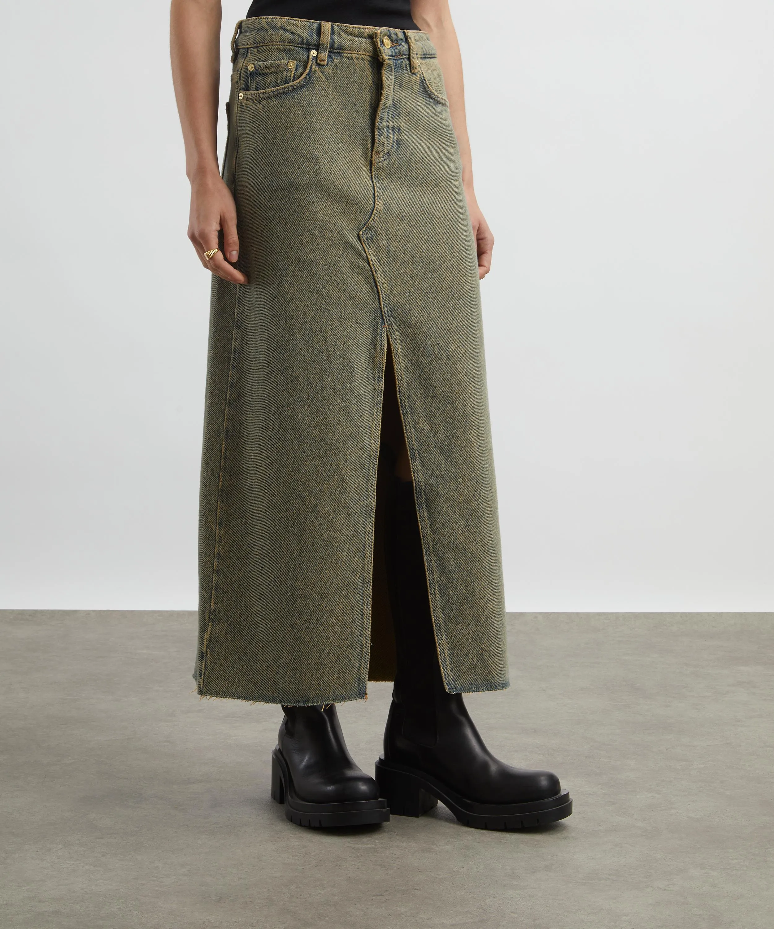 Overdyed Heavy Denim Maxi-Skirt