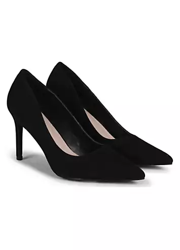 Overjoyed Black Faux Suede Court Heeled Sandals by Linzi | Look Again