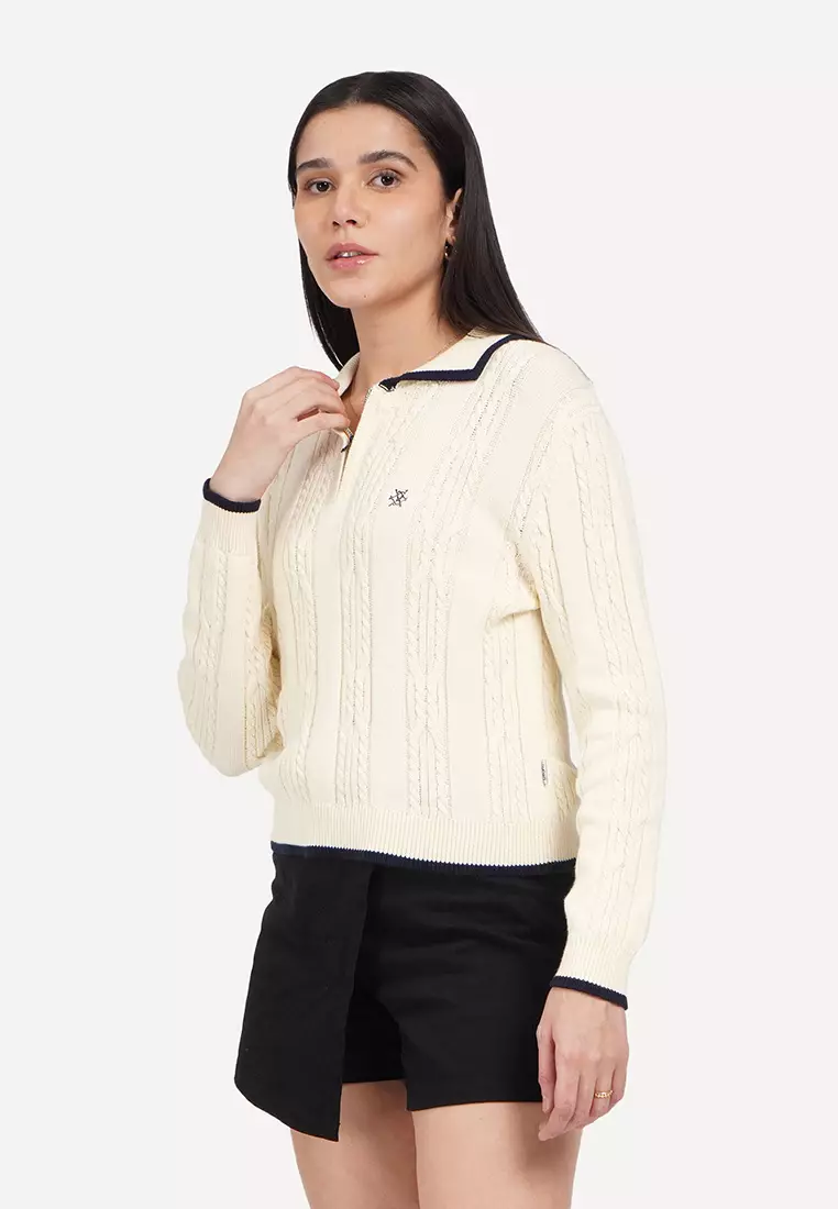 OXGN Contrast Tipping Cable Knit Polo