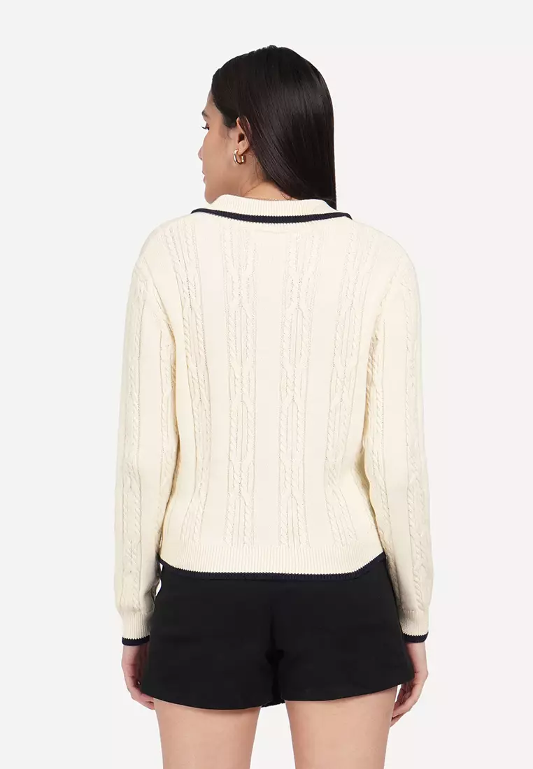 OXGN Contrast Tipping Cable Knit Polo