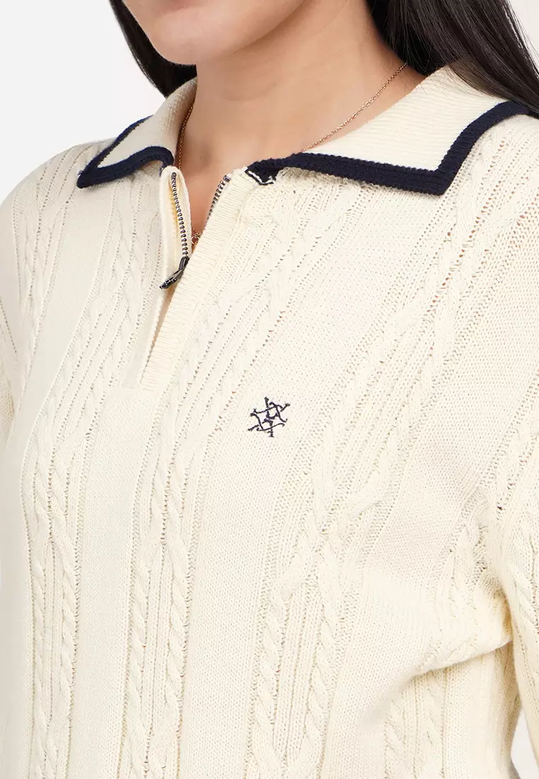 OXGN Contrast Tipping Cable Knit Polo