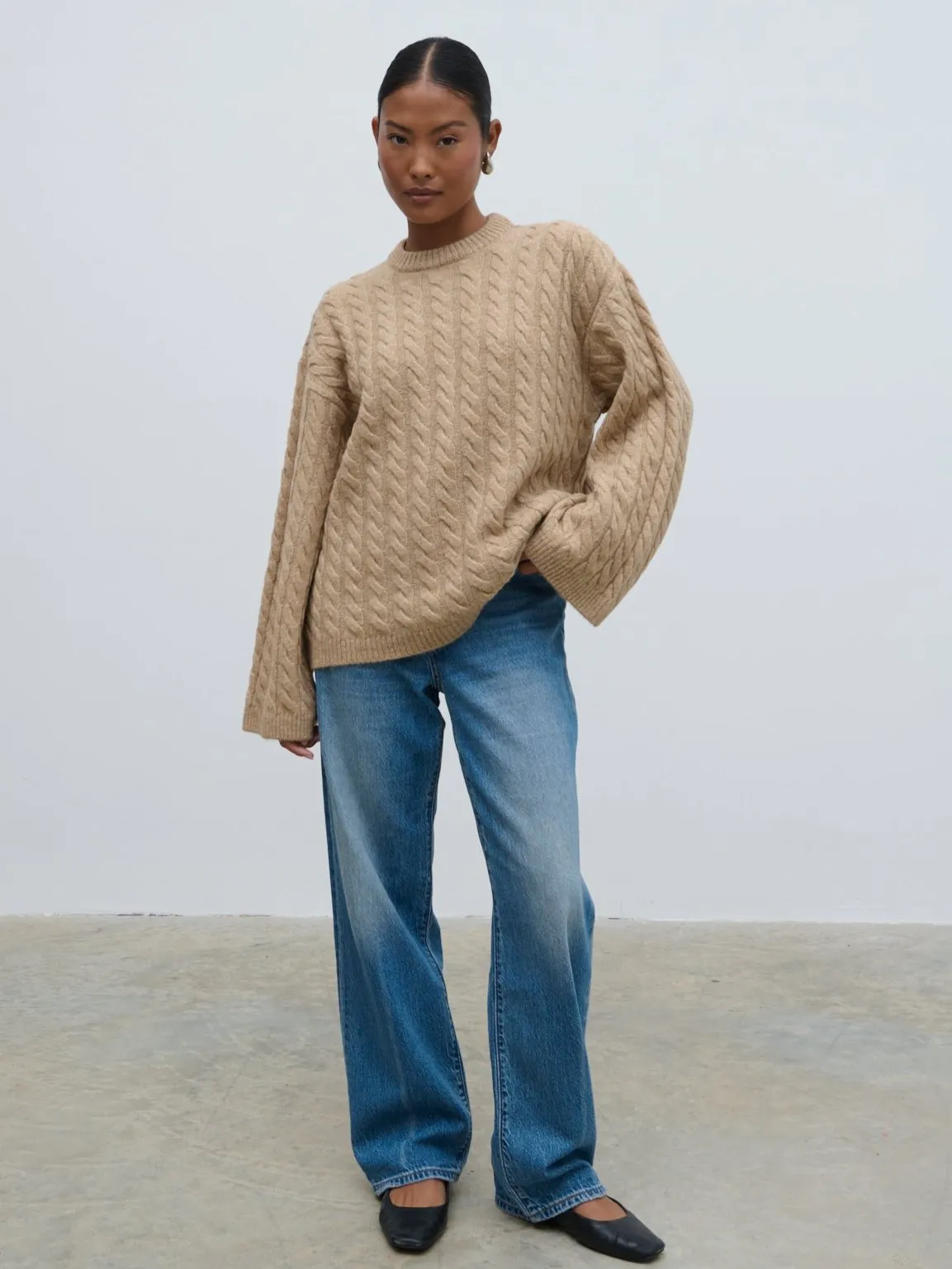 Palmer Cable Knit Jumper with Scarf - Dark Biscuit