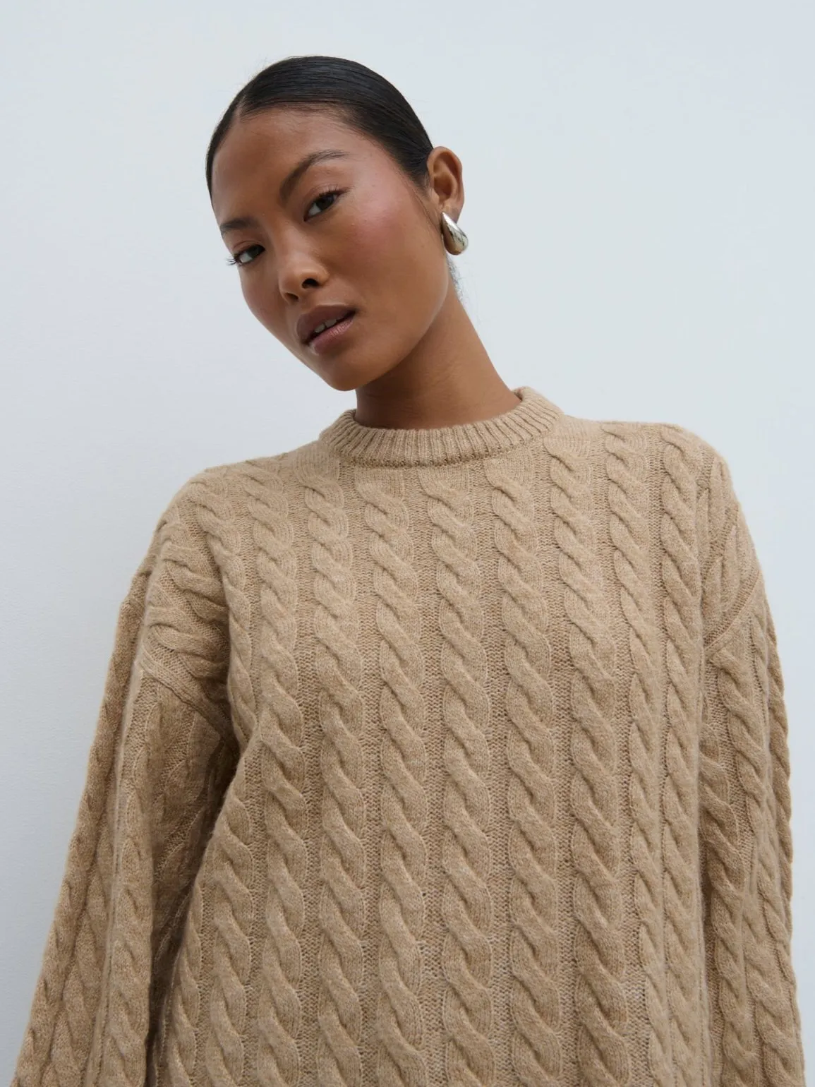 Palmer Cable Knit Jumper with Scarf - Dark Biscuit