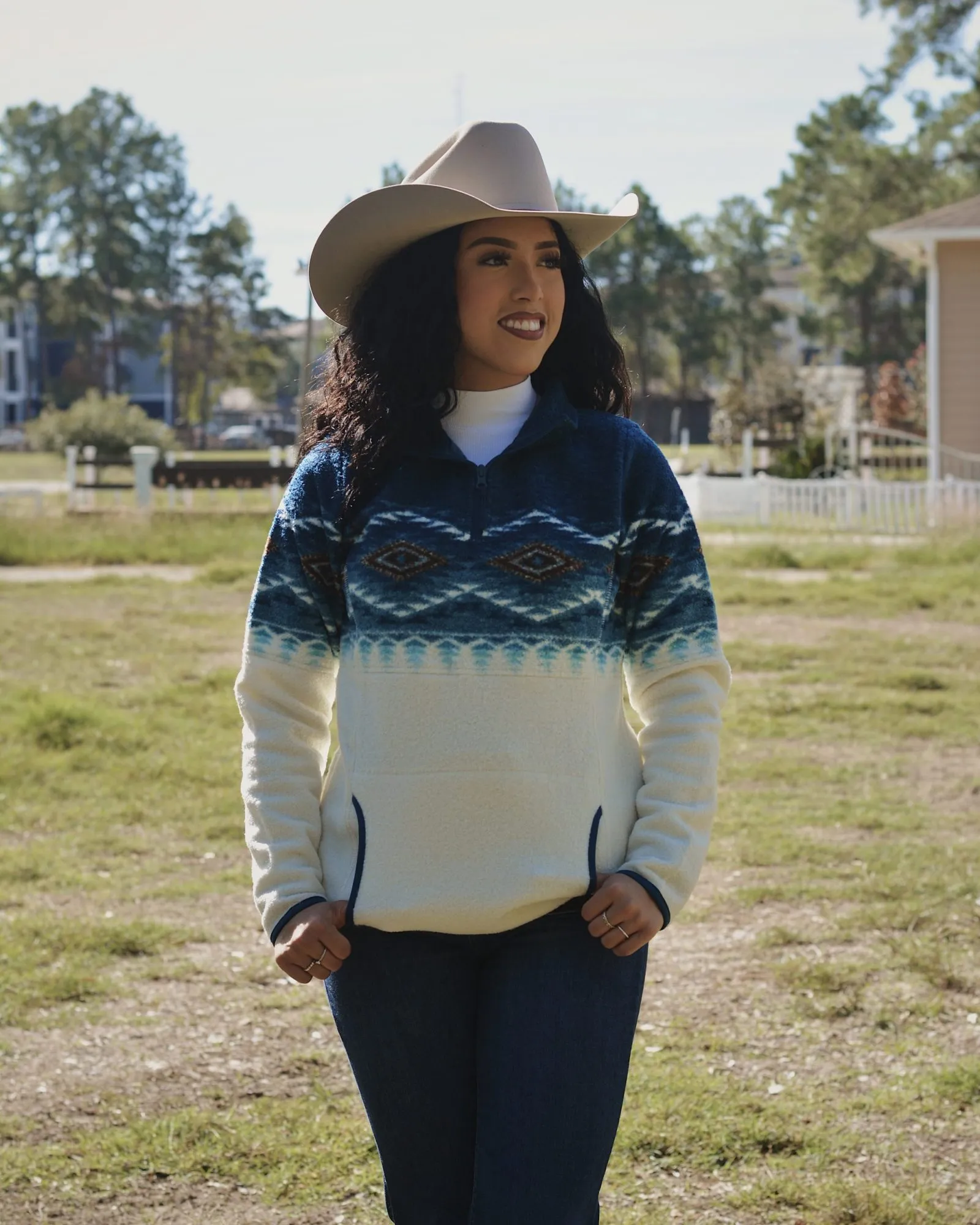 Panhandle Aztec Border Pullover Caribbean