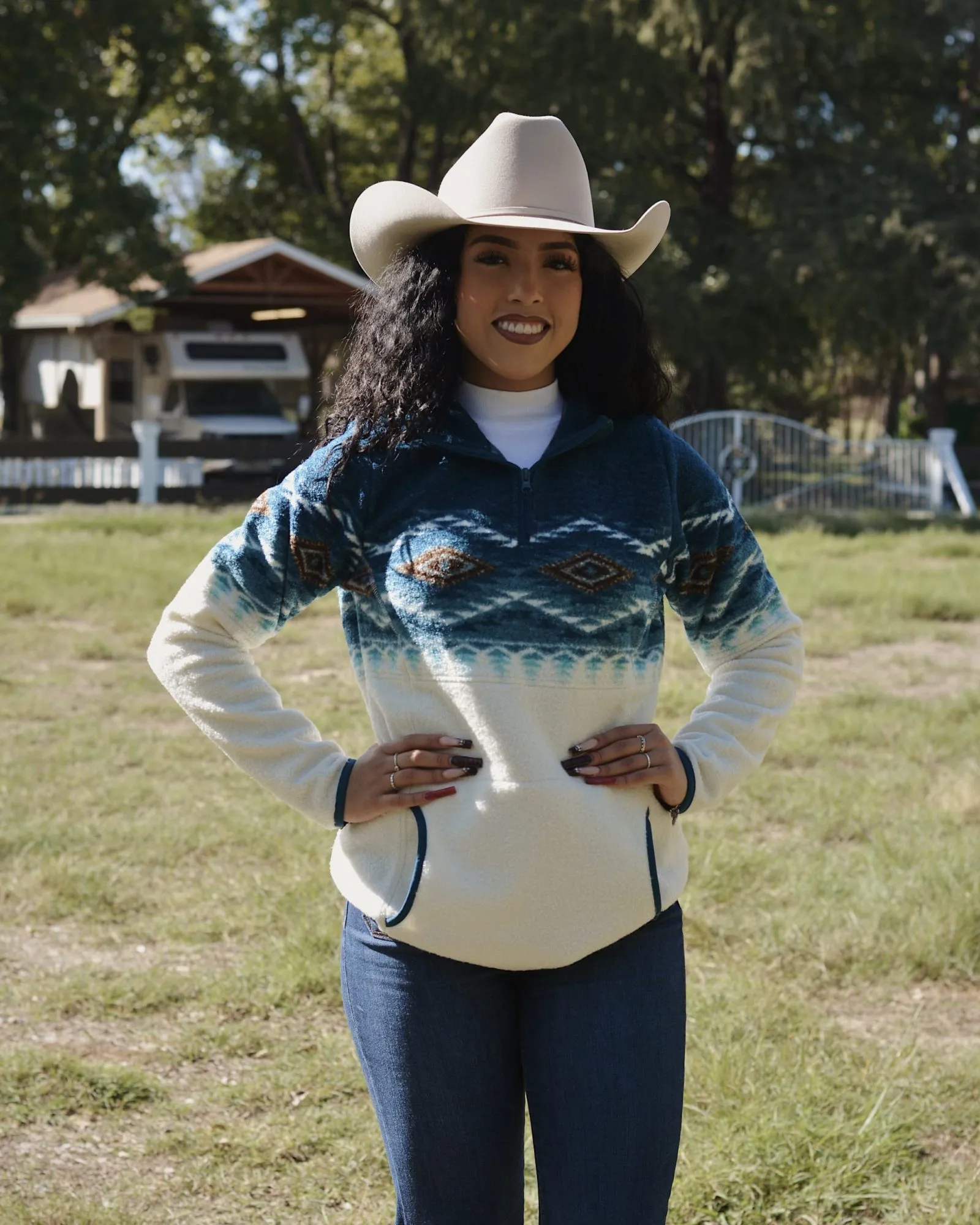 Panhandle Aztec Border Pullover Caribbean