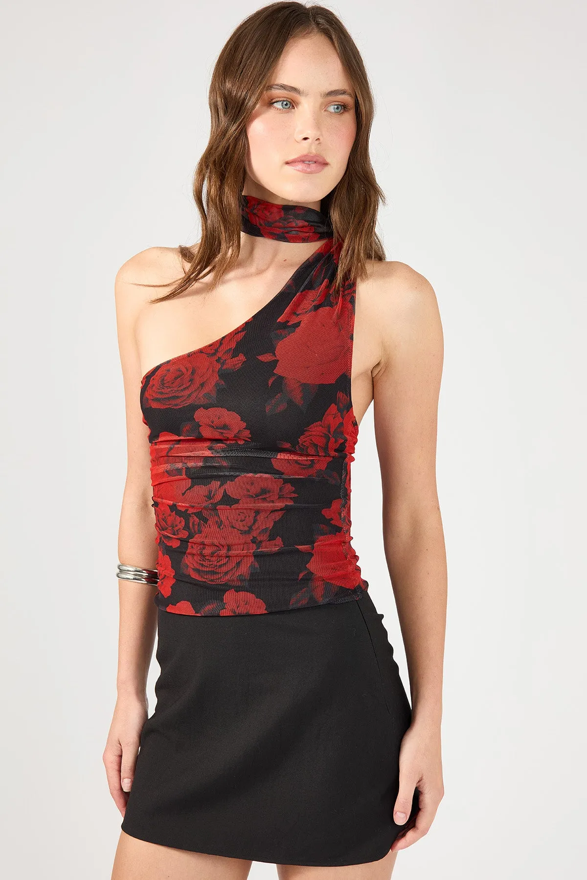 Perfect Stranger La Rosalia Scarf Top Red Print