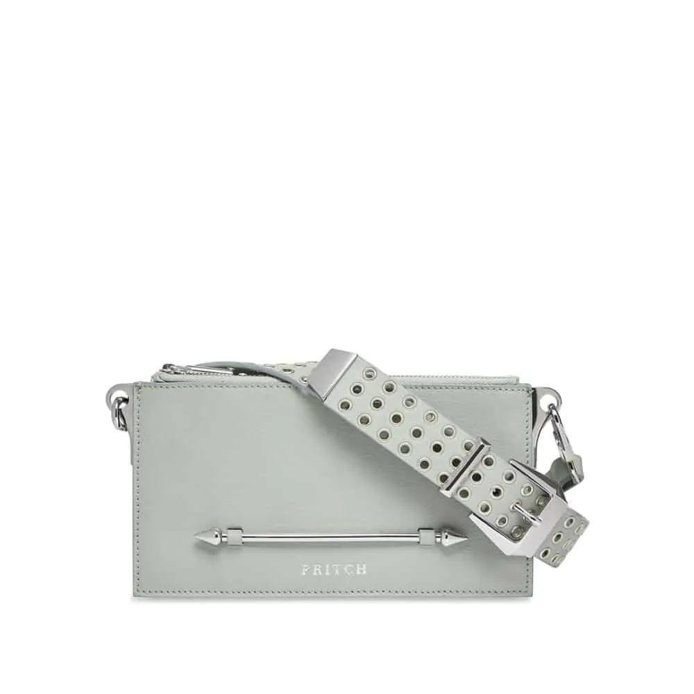 --Pierced cross body sky grey bag-