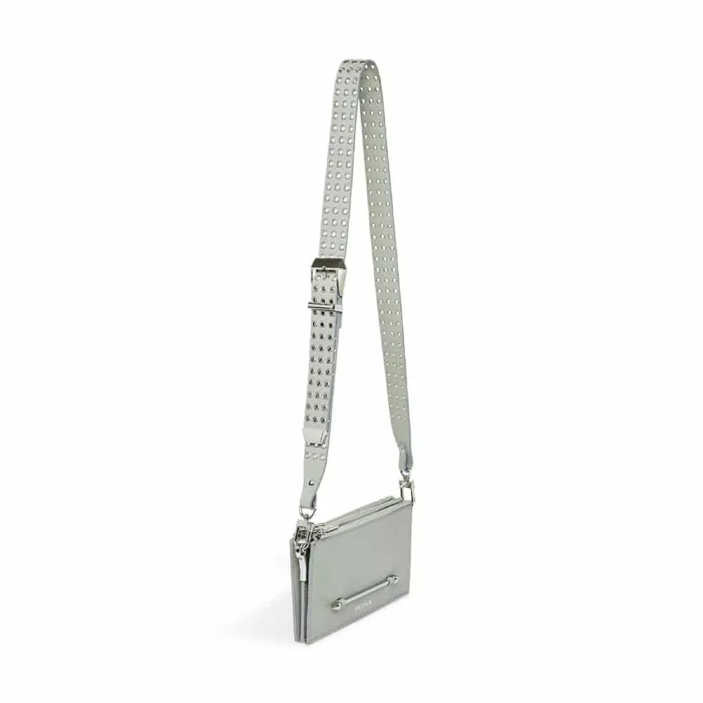 --Pierced cross body sky grey bag-