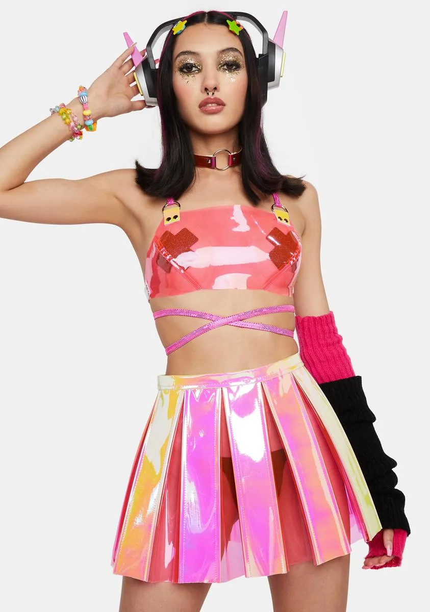 Pink Lemonade Pleated Vinyl Skirt-