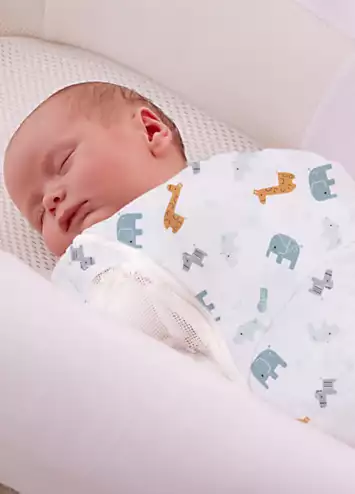 Purflo Swaddle to Sleep Baby Sleeping Bag 2.5 Tog 0 - 4 Months - Animal Safari | Grattan