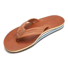 Rainbow Sandals Men's Classic Tan Double Thick Leather Flip Flops - Tan blue midsole