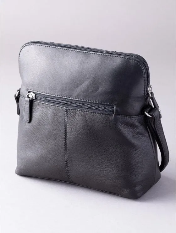 Raven Leather Cross Body Bag in Black