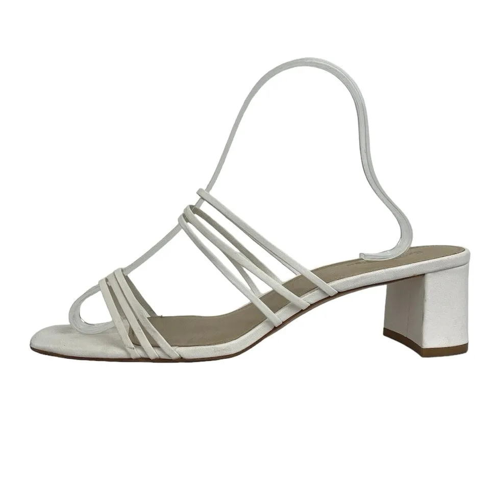 Reformation White Leather Strappy Open Toe Block Heel Slip On Sandals Size 9