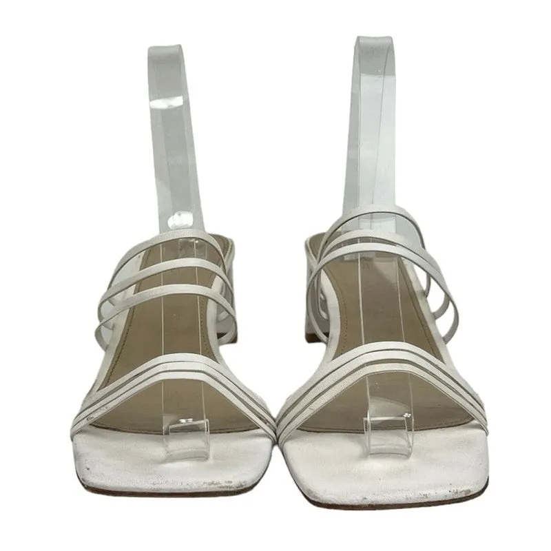 Reformation White Leather Strappy Open Toe Block Heel Slip On Sandals Size 9