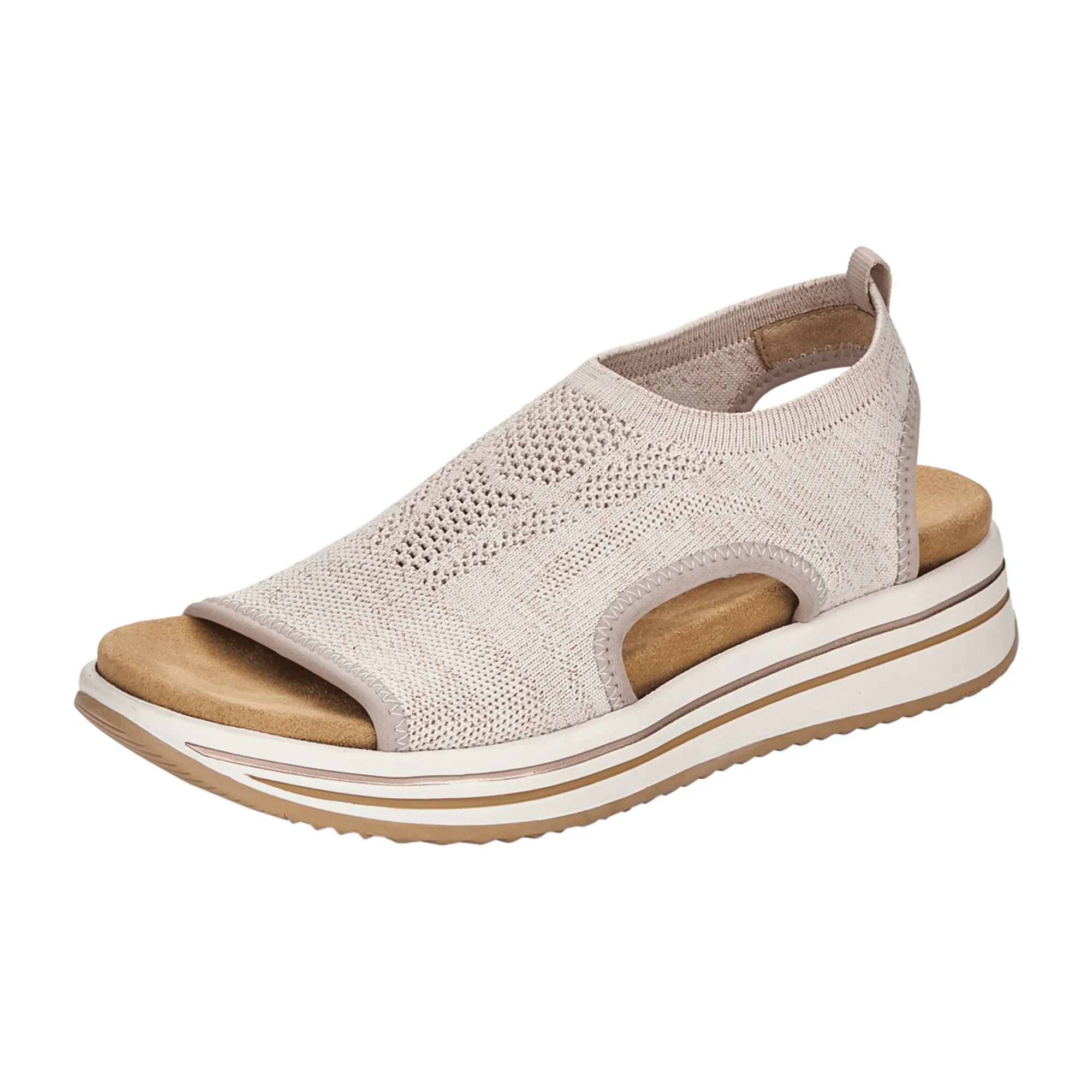 Remonte Knitup Beige Sandals for Women Comfortable Slip-On Soft Footbed