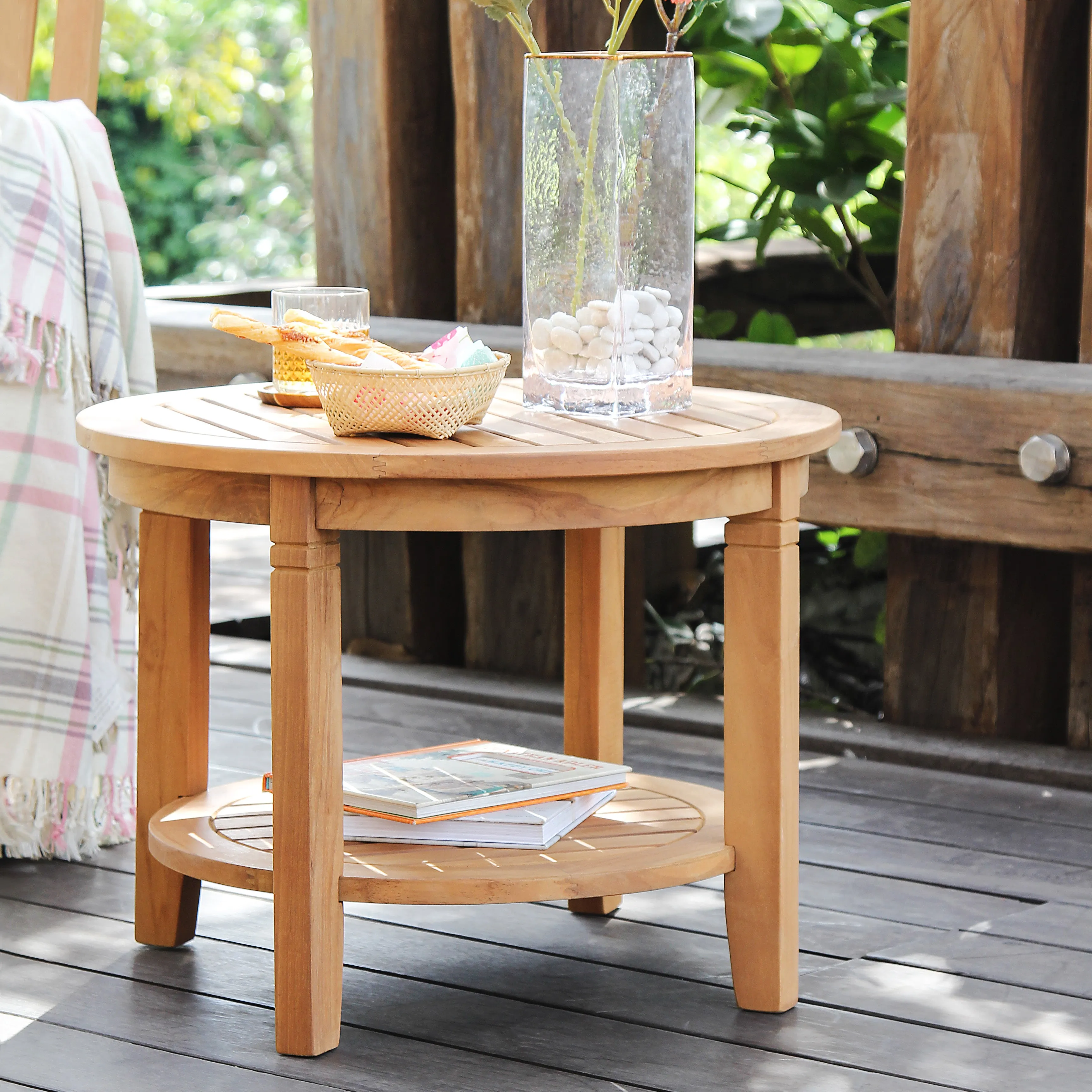 Richmond Teak Wood 24-inch Outdoor Side Table with Shelf