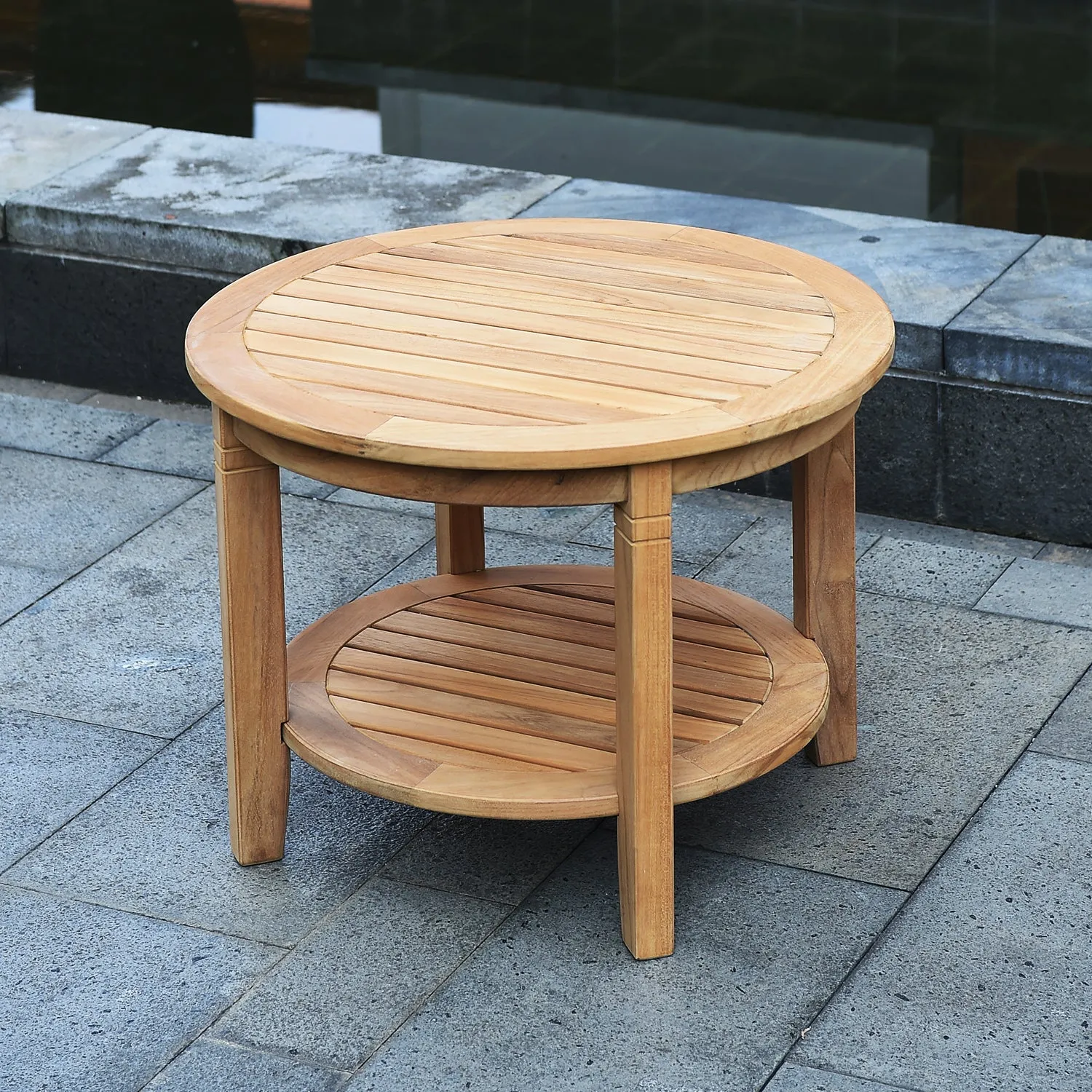 Richmond Teak Wood 24-inch Outdoor Side Table with Shelf