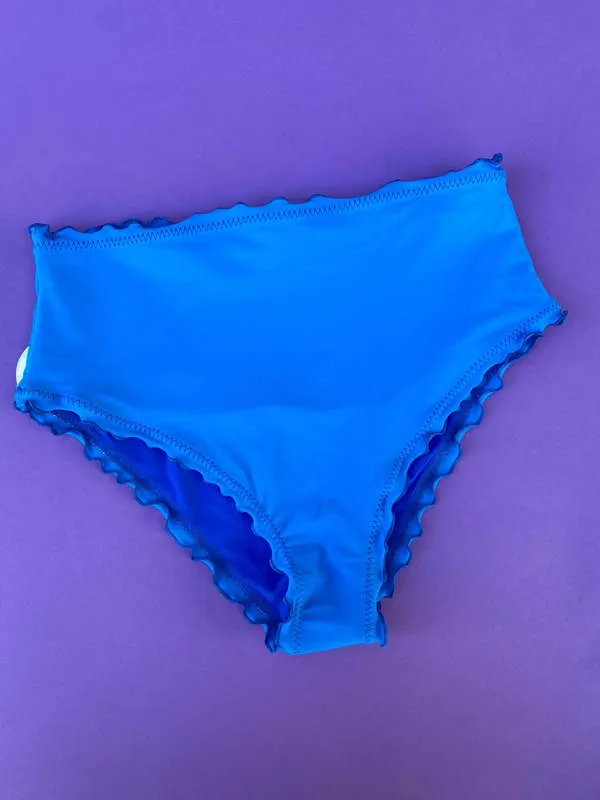 Ruffle High-Waisted Bikini Bottom - Electric Blue