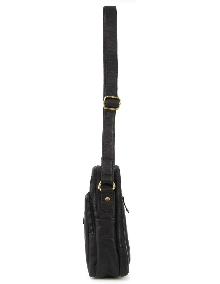 Rustic Leather Cross-Body Bag in Black