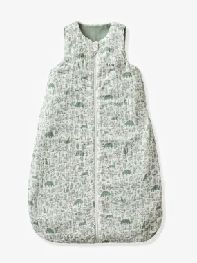 Sleeveless Baby Sleeping Bag with Middle Opening, In the Woods - printed green