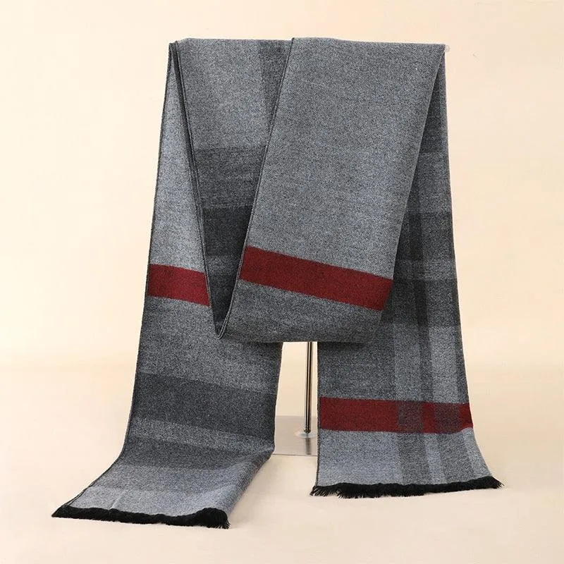 Soft Cashmere Wool Plaid Scarf - Striped Long Warm Scarf