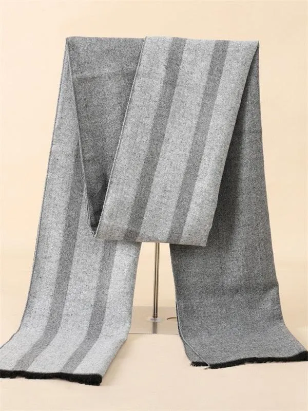 Soft Cashmere Wool Plaid Scarf - Striped Long Warm Scarf