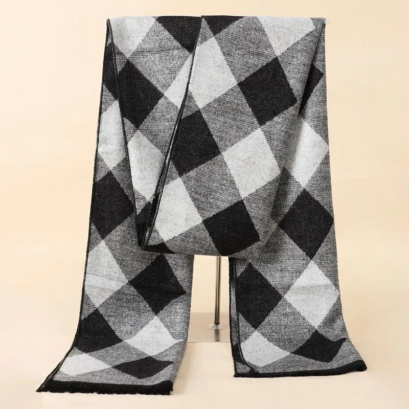 Soft Cashmere Wool Plaid Scarf - Striped Long Warm Scarf