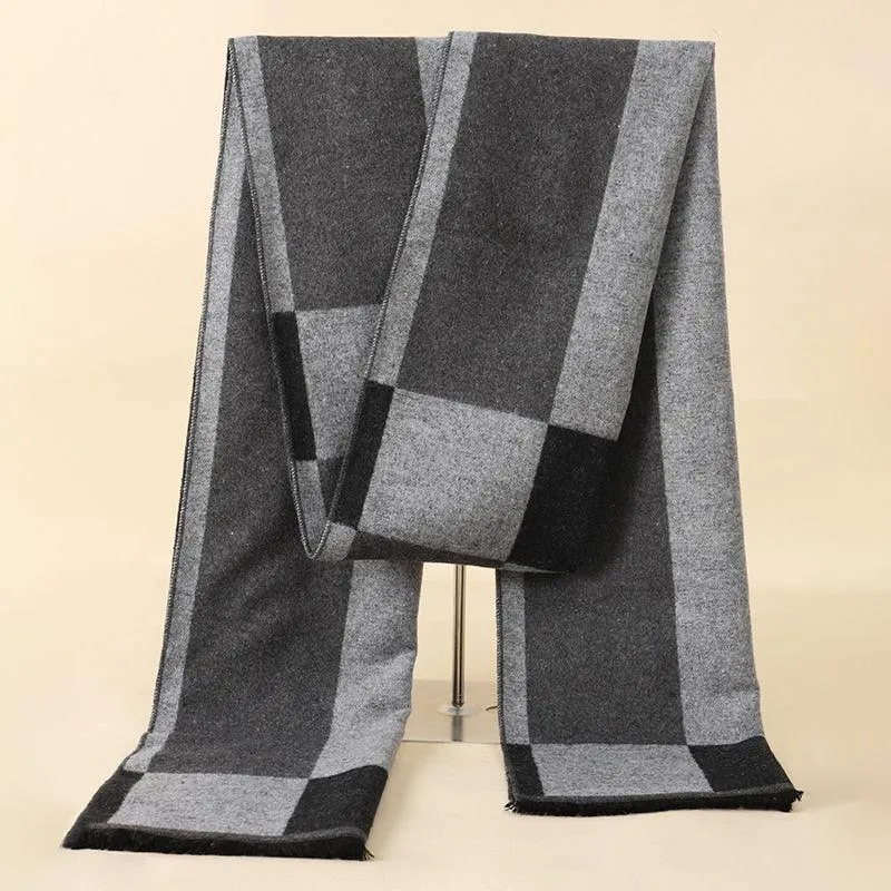 Soft Cashmere Wool Plaid Scarf - Striped Long Warm Scarf