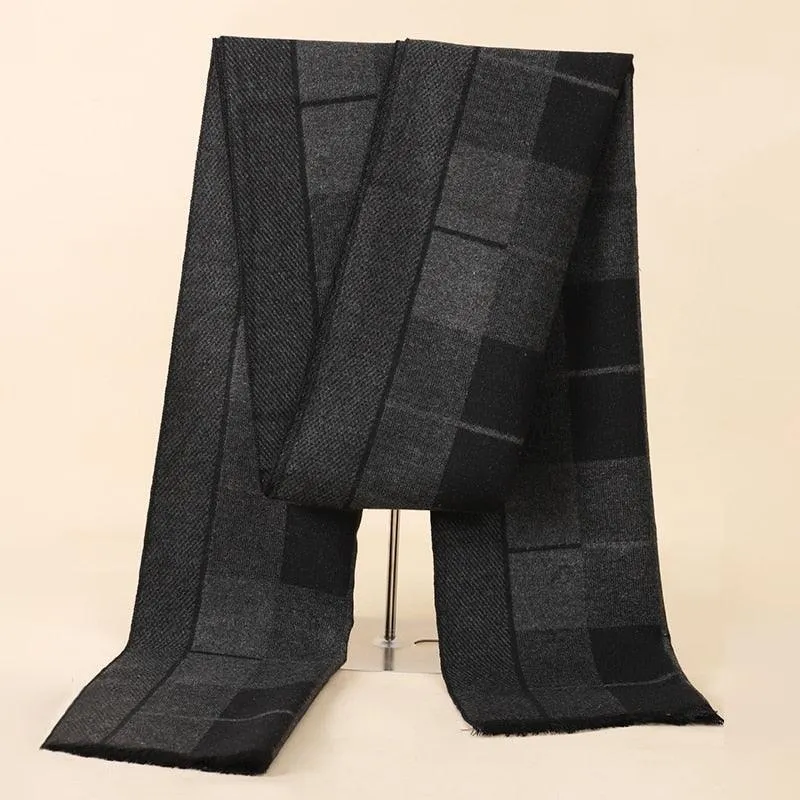 Soft Cashmere Wool Plaid Scarf - Striped Long Warm Scarf