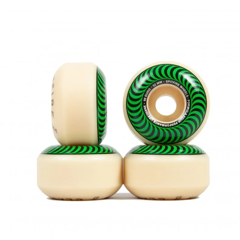 Spitfire Formula Four Classics 99DU Skateboard Wheels 52mm (Green)