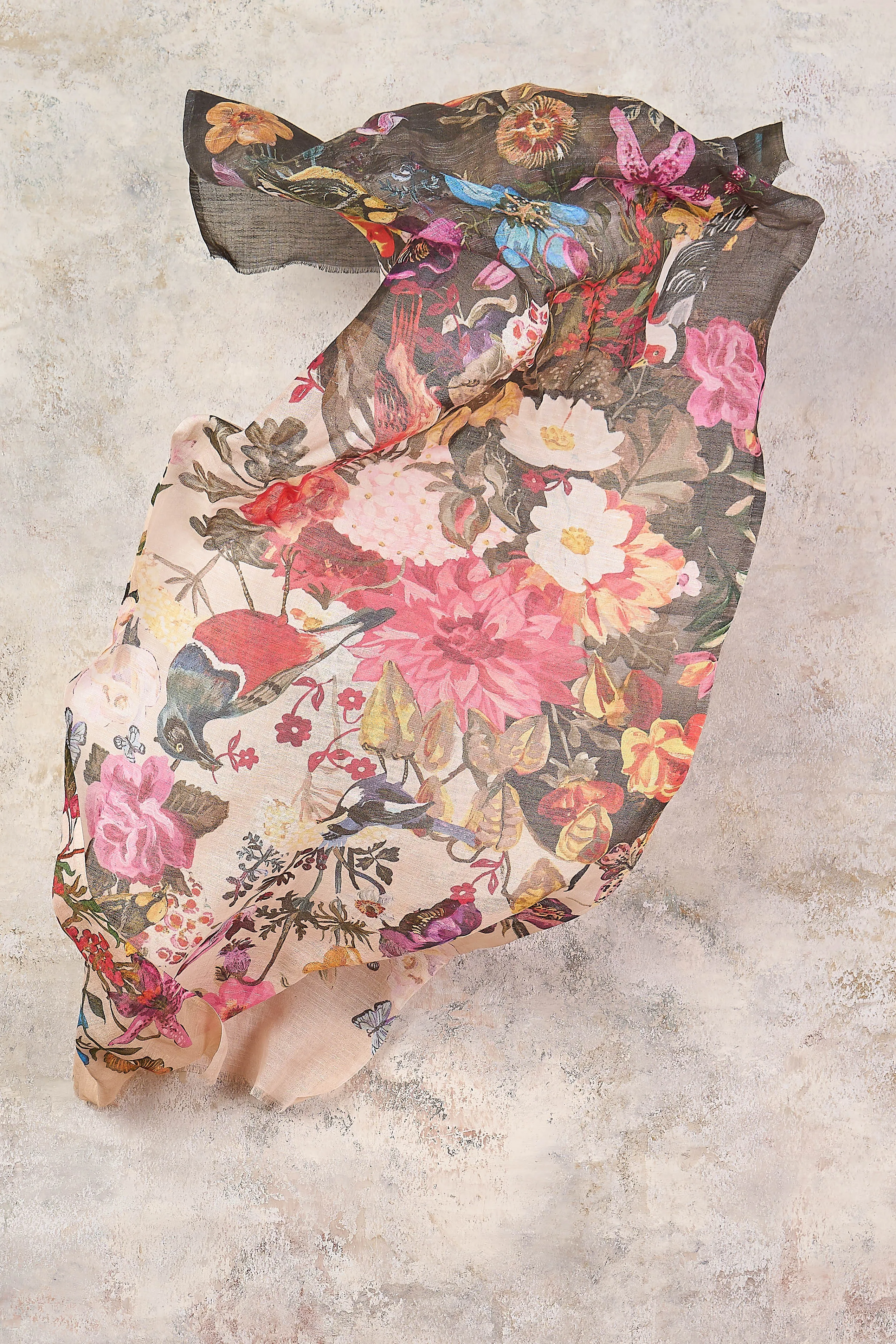 Spliced Bird Floral Wool Scarf