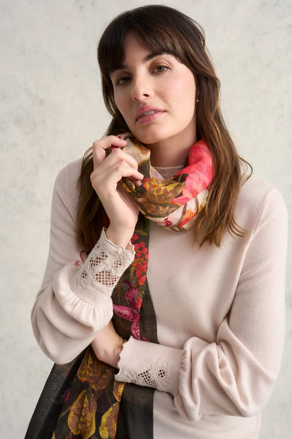 Spliced Bird Floral Wool Scarf