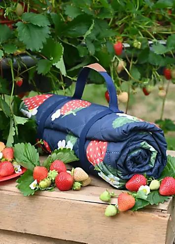 Summerhouse by Navigate Strawberries & Cream Navy Quilted Picnic Blanket | Kaleidoscope