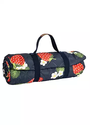 Summerhouse by Navigate Strawberries & Cream Navy Quilted Picnic Blanket | Kaleidoscope