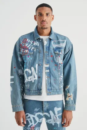 Tall Boxy Fit Graffiti Denim Jacket