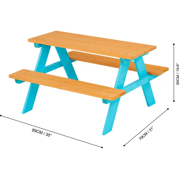 Teamson Kids Outdoor Picnic Table & Chair Set - Wood / Petrol