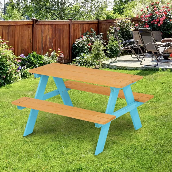 Teamson Kids Outdoor Picnic Table & Chair Set - Wood / Petrol