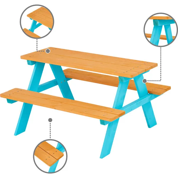 Teamson Kids Outdoor Picnic Table & Chair Set - Wood / Petrol