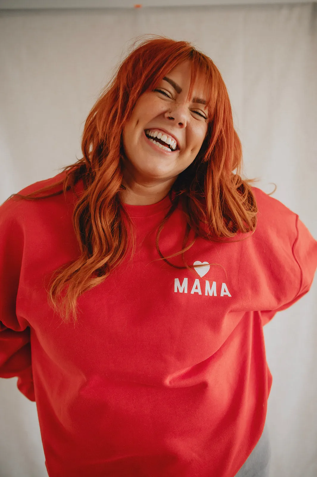 The Mama Heart Pullover Sweatshirt - Red - PLUS