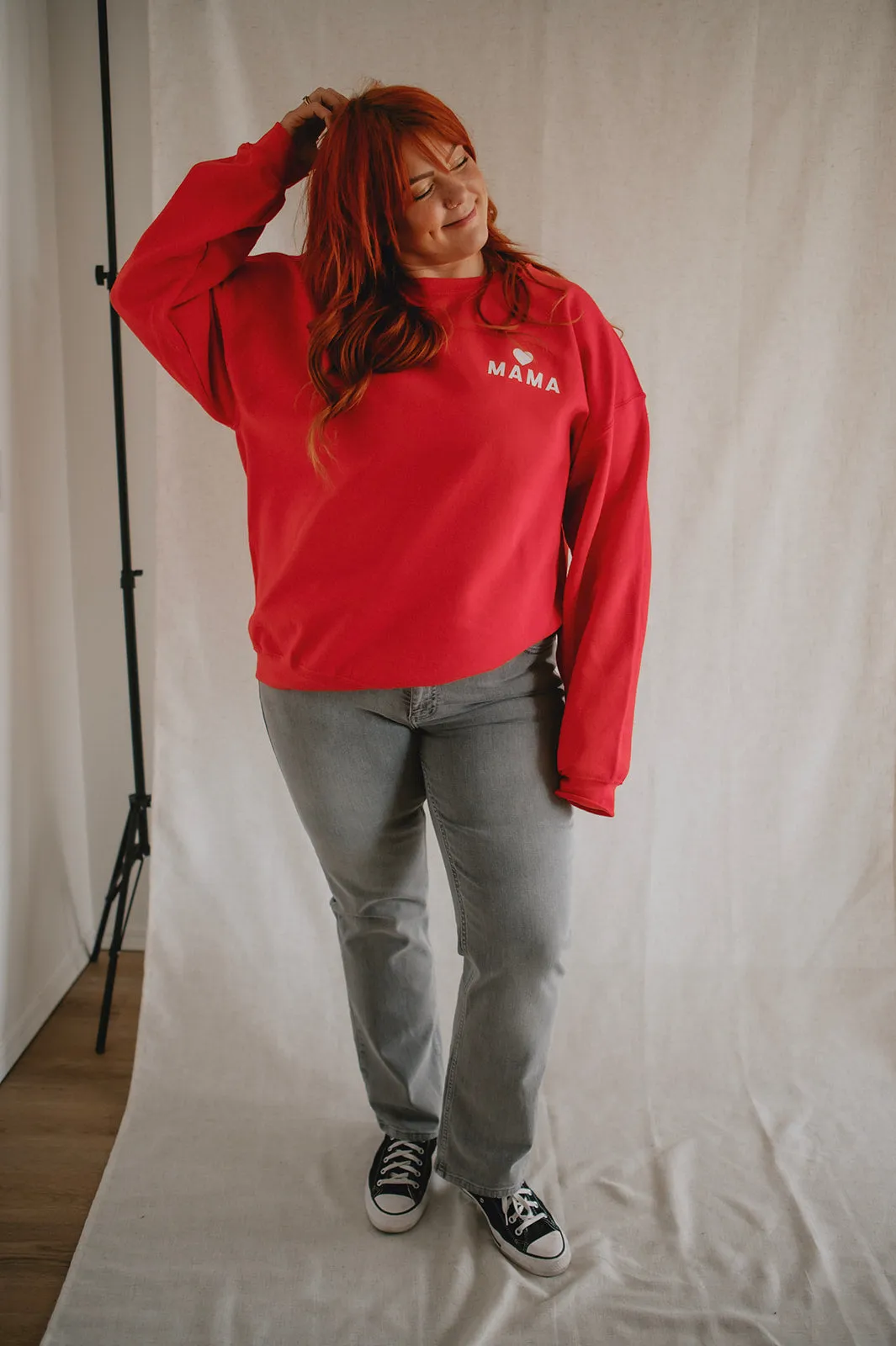 The Mama Heart Pullover Sweatshirt - Red - PLUS