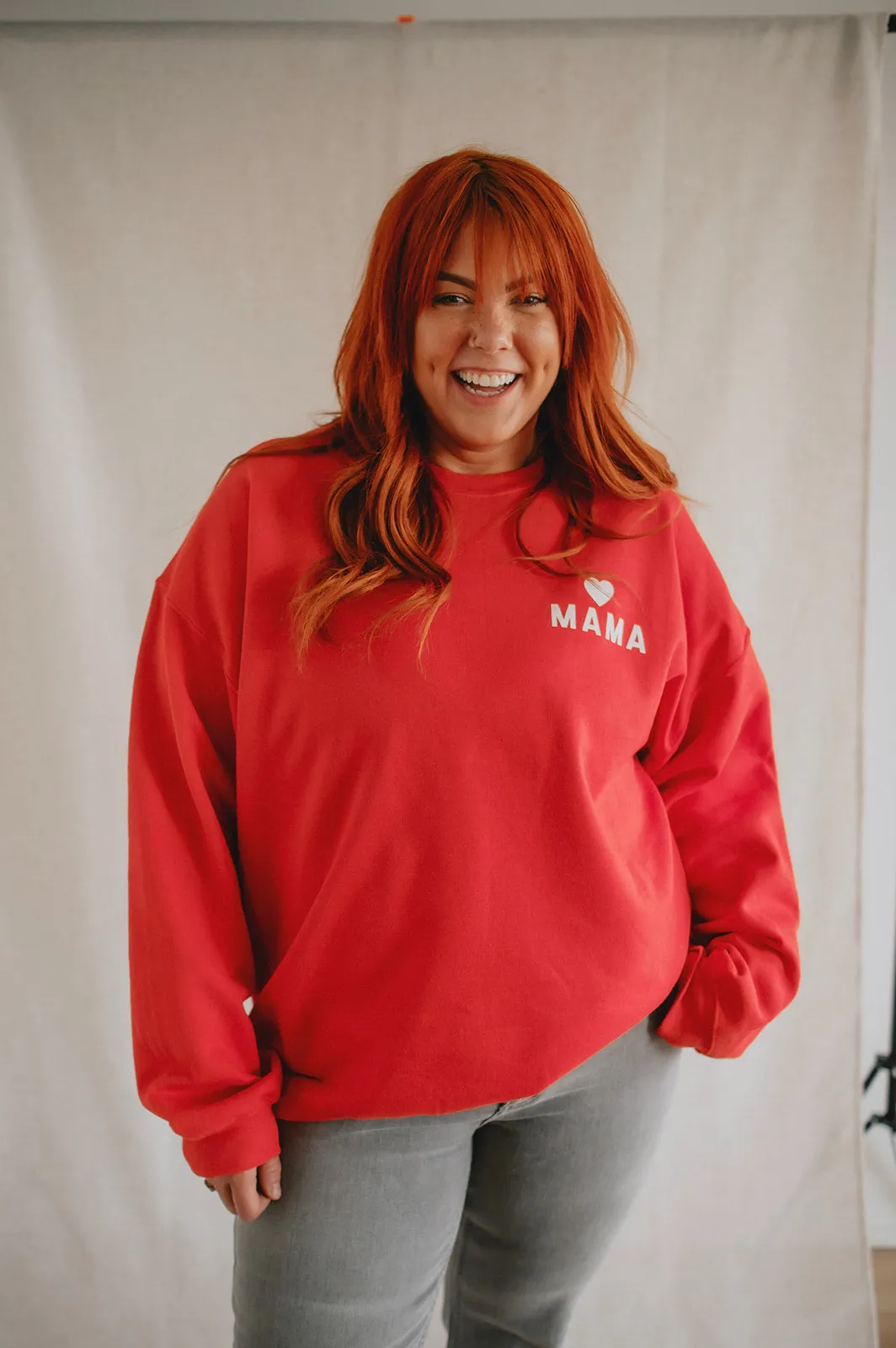 The Mama Heart Pullover Sweatshirt - Red - PLUS