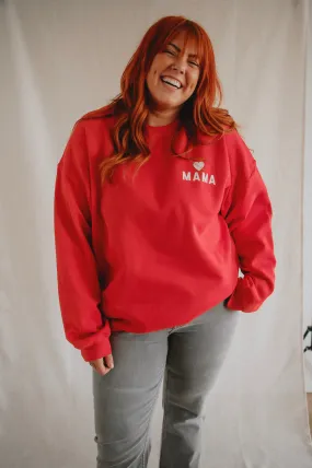 The Mama Heart Pullover Sweatshirt - Red - PLUS