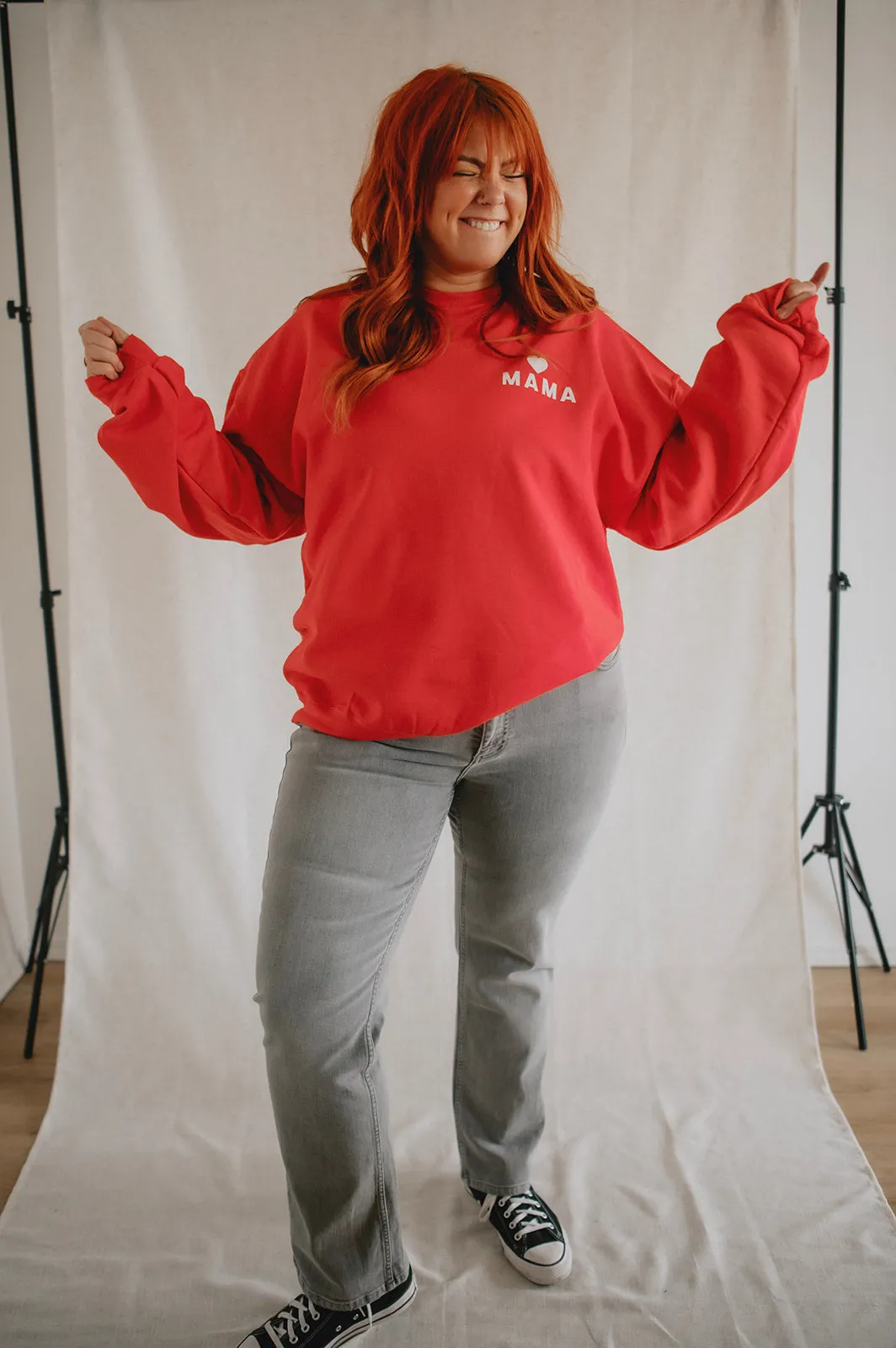 The Mama Heart Pullover Sweatshirt - Red - PLUS